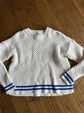 Madewell Cable Knit Sweater with Blue Stripes medium